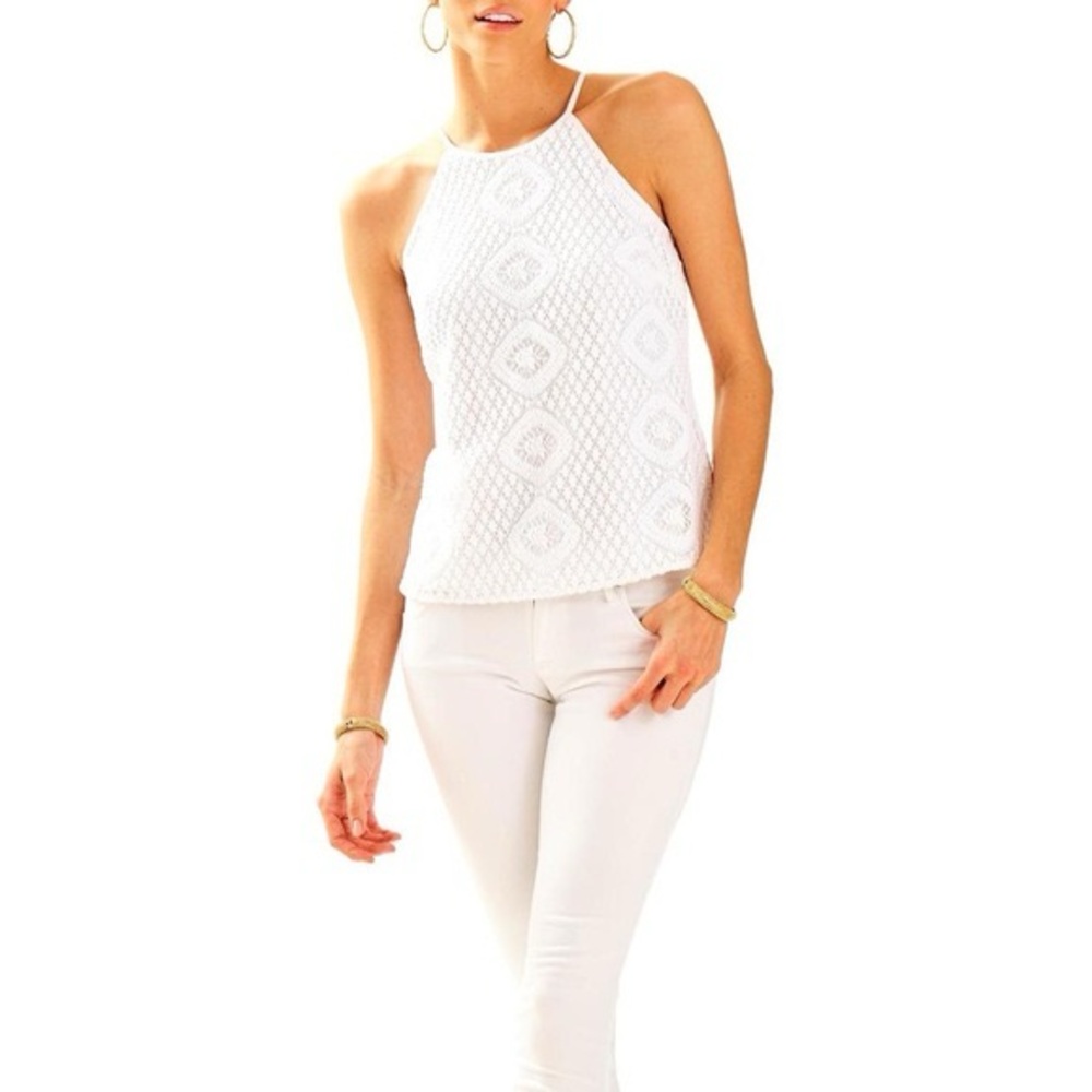 EIC Lilly Pulitzer Lace White Halter Reema Top Small